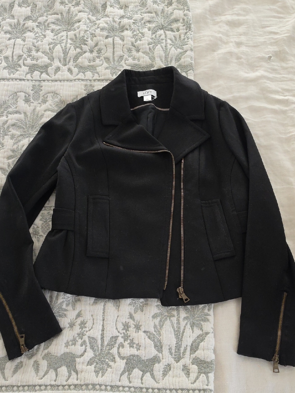 LOFT Black Asymmetrical Zip Ponte Jacket